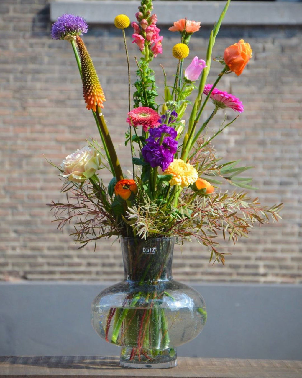 Modest Grey Bubbles Mouth Blown Glass Vase