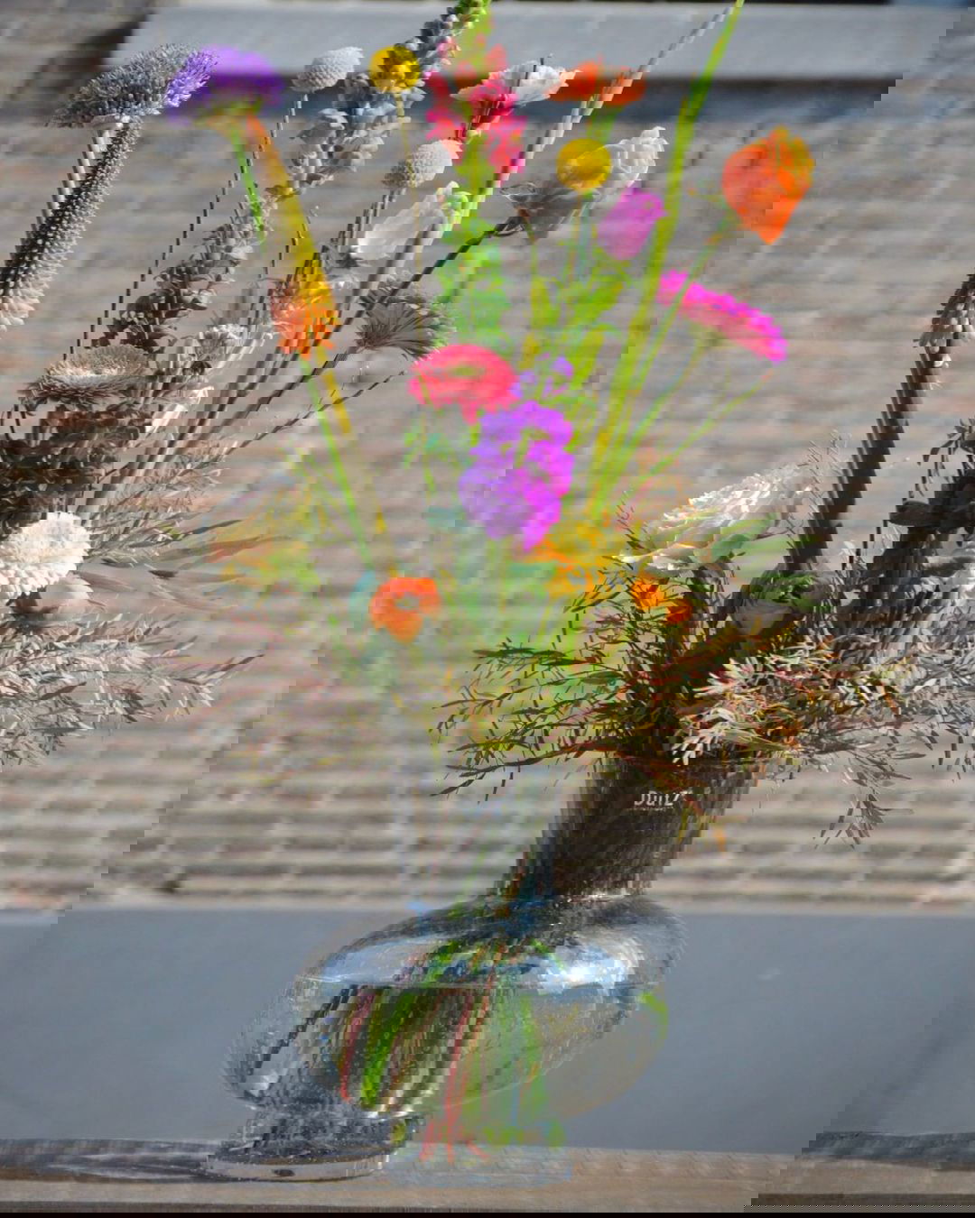 Modest Grey Bubbles Mouth Blown Glass Vase