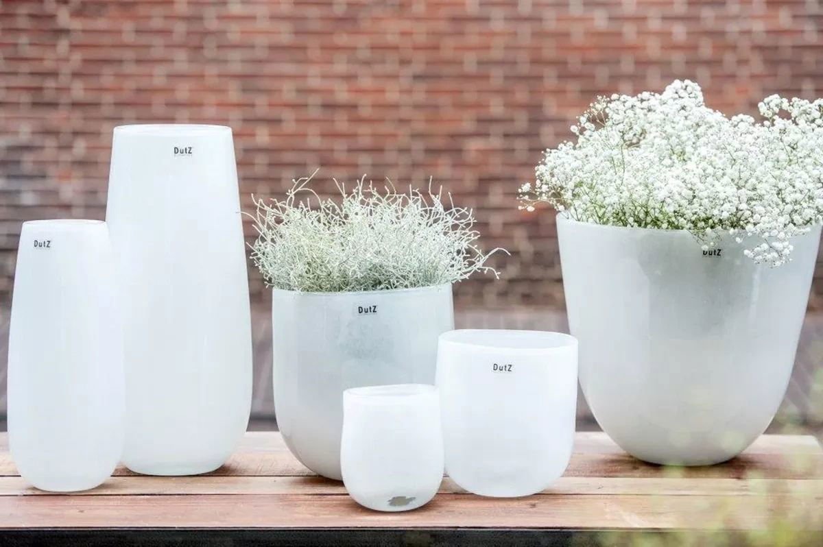 Robert White Mouth Blown Glass Vase