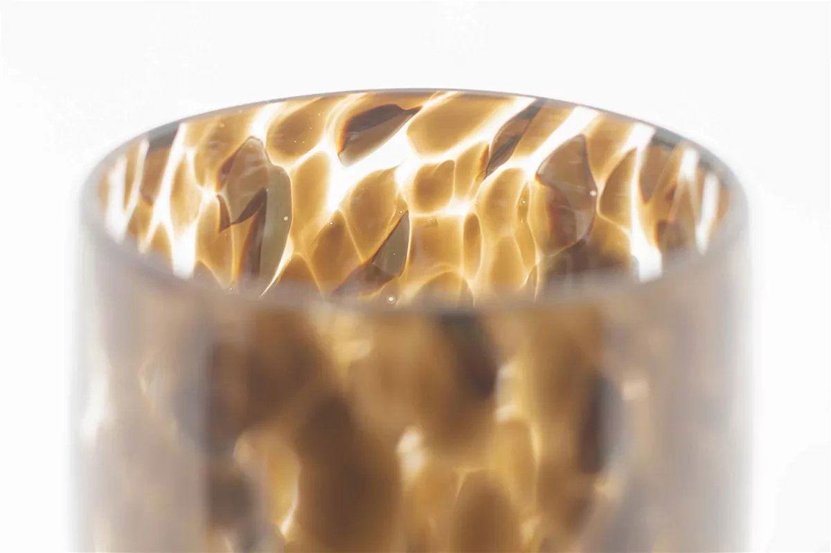 Barrel Vase in Leopard Brown Mouth Blown Glass
