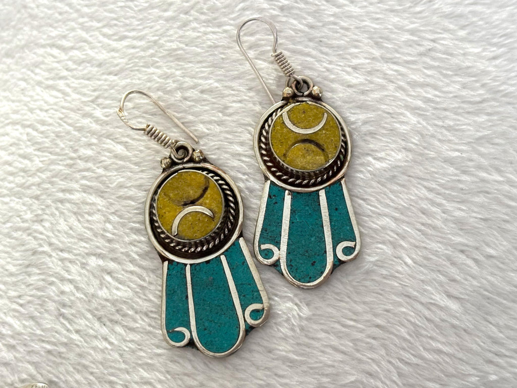 Handcrafted Natural Stone Earrings with Tibetan Silver