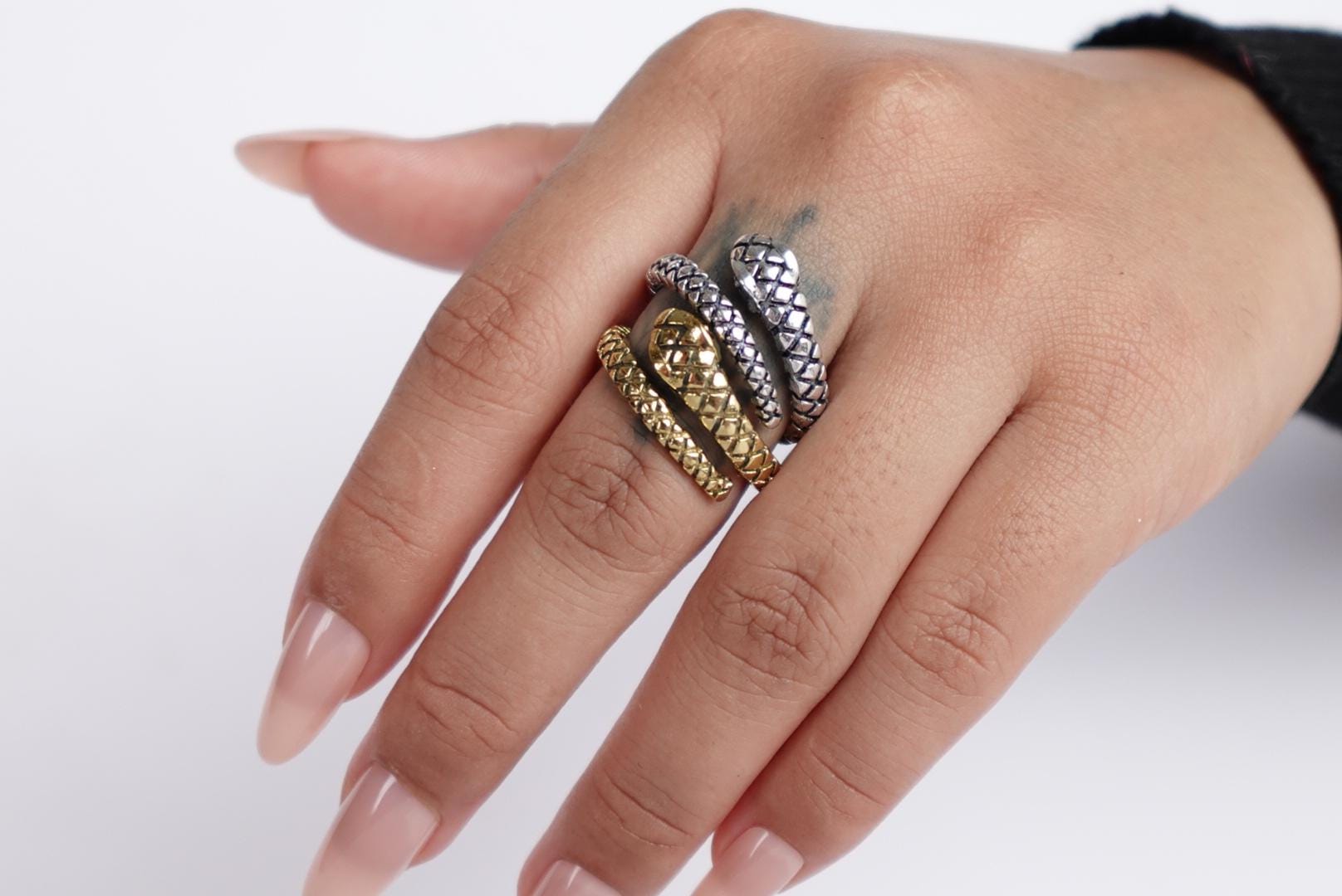 Adjustable Gold and Silver Textured Snake Rings