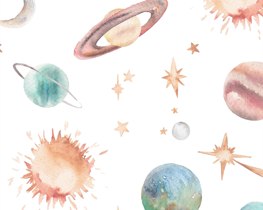 Planets Galaxy and Outer Space Children's Wallpaper