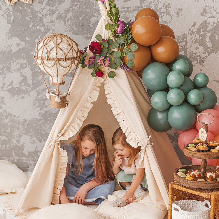 Boho Teepee Tent for Kids with Ruffled Trim