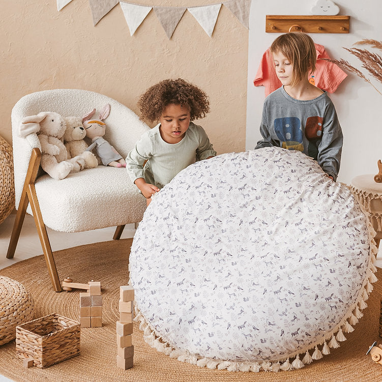 Large Kids Floor Cushion in Forest Animal Pattern