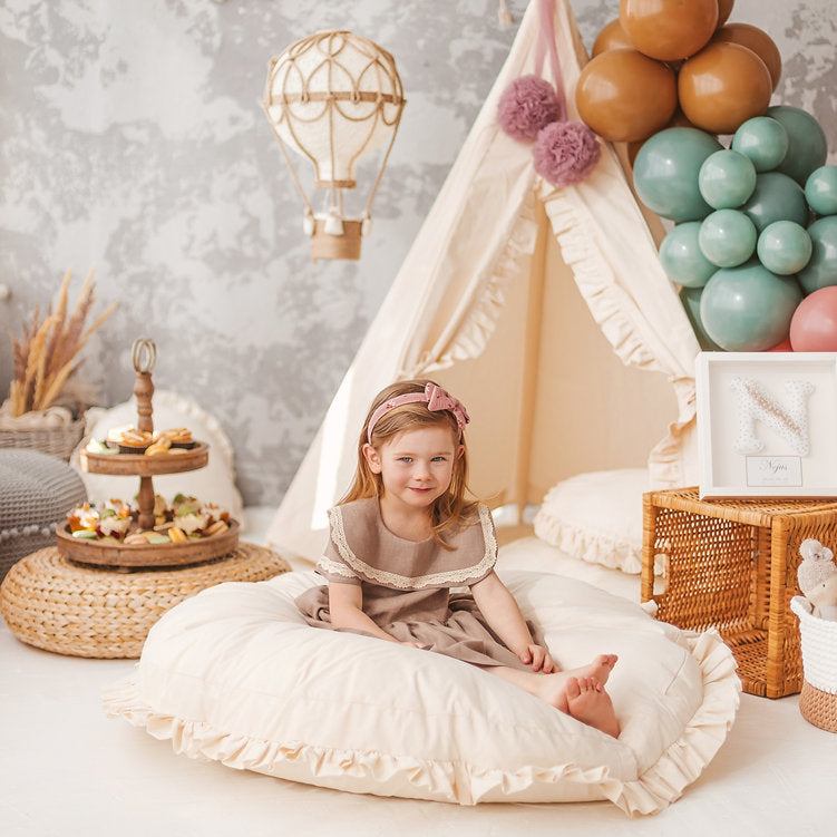 Boho Teepee Tent for Kids with Ruffled Trim