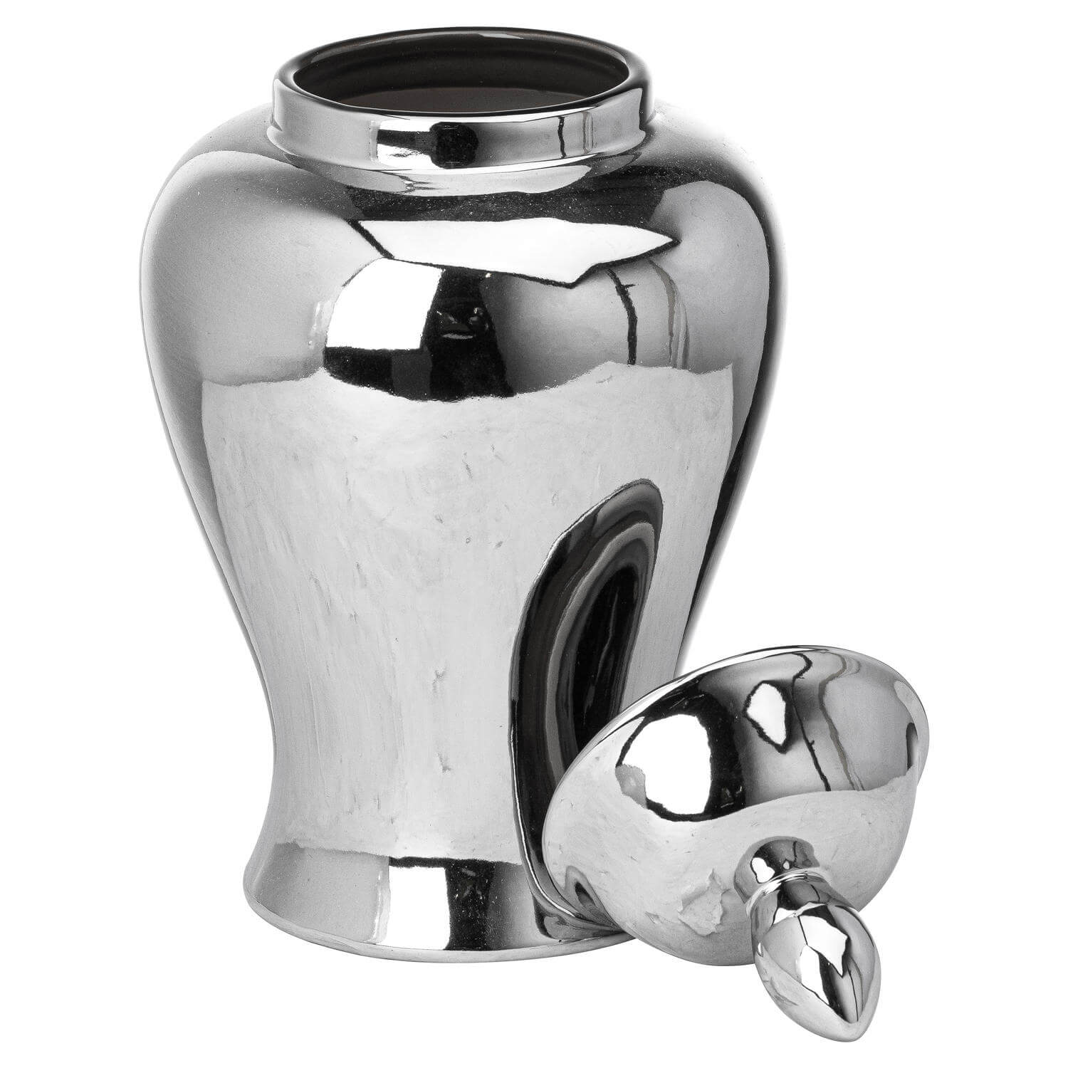 Handcrafted chrome ginger jar in lustrous silver ceramic, 28cm tall, perfect for home decor or floral arrangements by RoomLondon at brixbailey.com