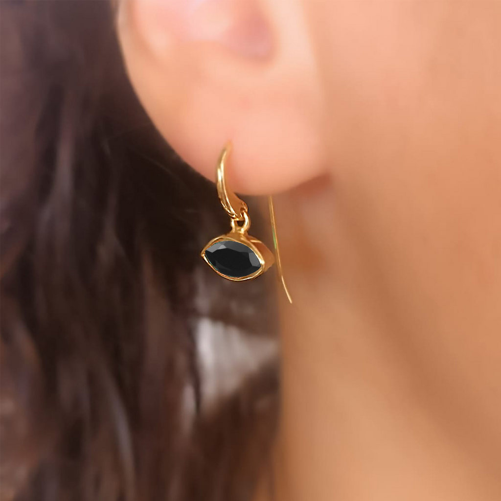 Lena Marquise Gemstone Drop Earrings Black Onyx