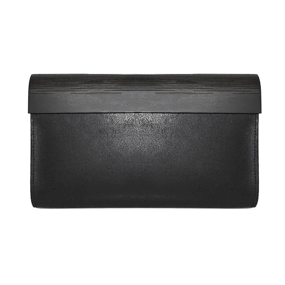 Black Leather & Birch Wood Clutch – Unique, Detachable Strap by RR at brixbailey.com