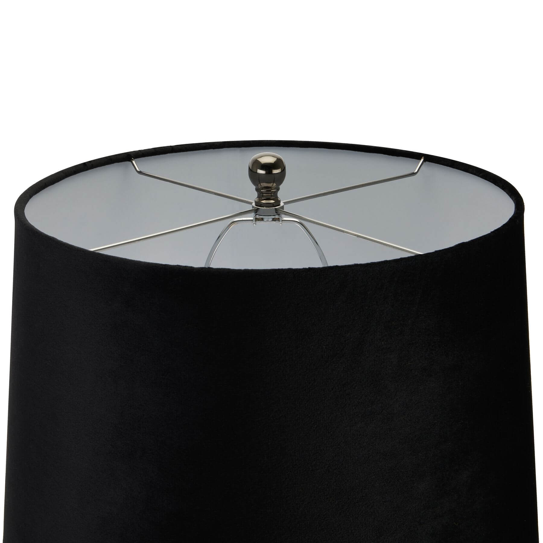 Handcrafted black and grey glass table lamp with velvet shade, casting dynamic light patterns in modern decor. by Sostter at brixbailey.com