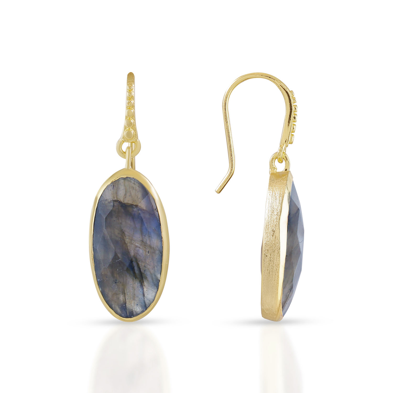 Oval Labradorite Drop Earrings in Gold