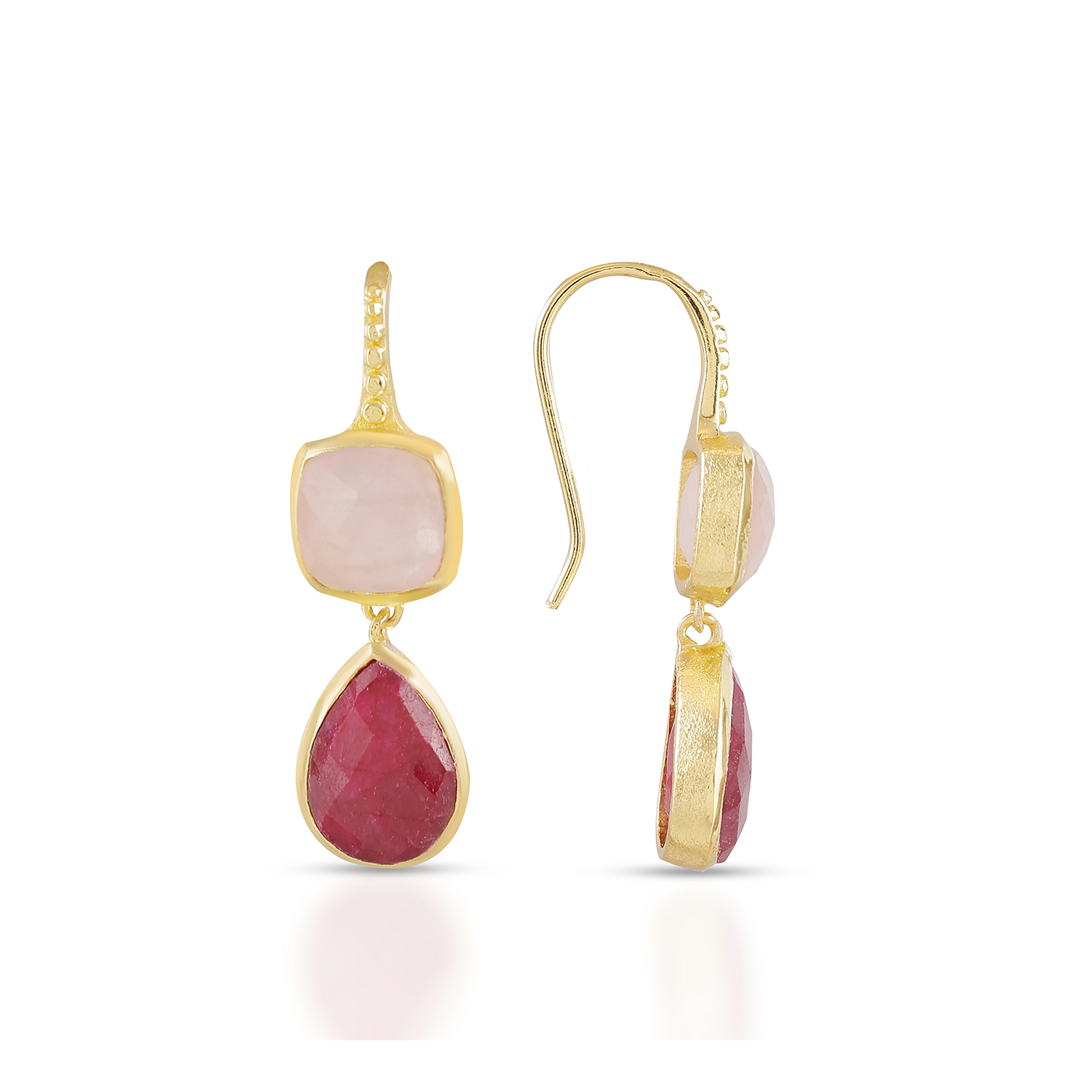 Charis Double Gemstone Earrings Rose Quartz & Ruby