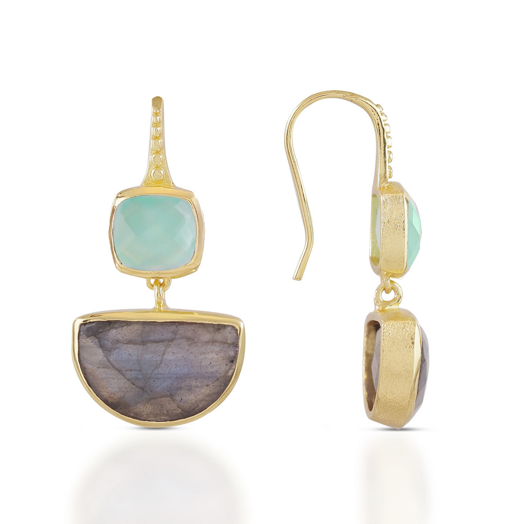 Charis Halfmoon Double Gemstone Earrings Pariba Onyx & Labradorite