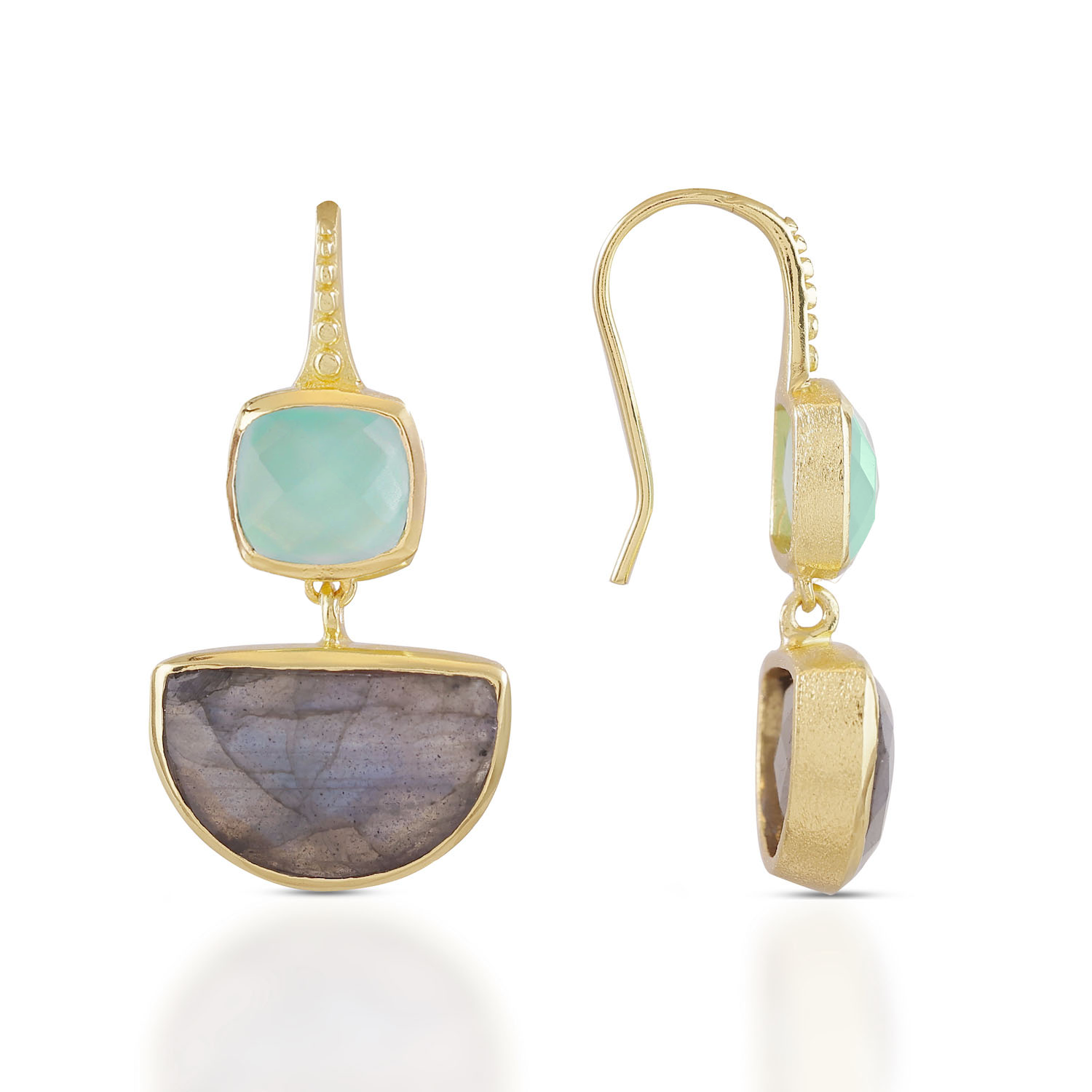 Charis Halfmoon Double Gemstone Earrings Pariba Onyx & Labradorite
