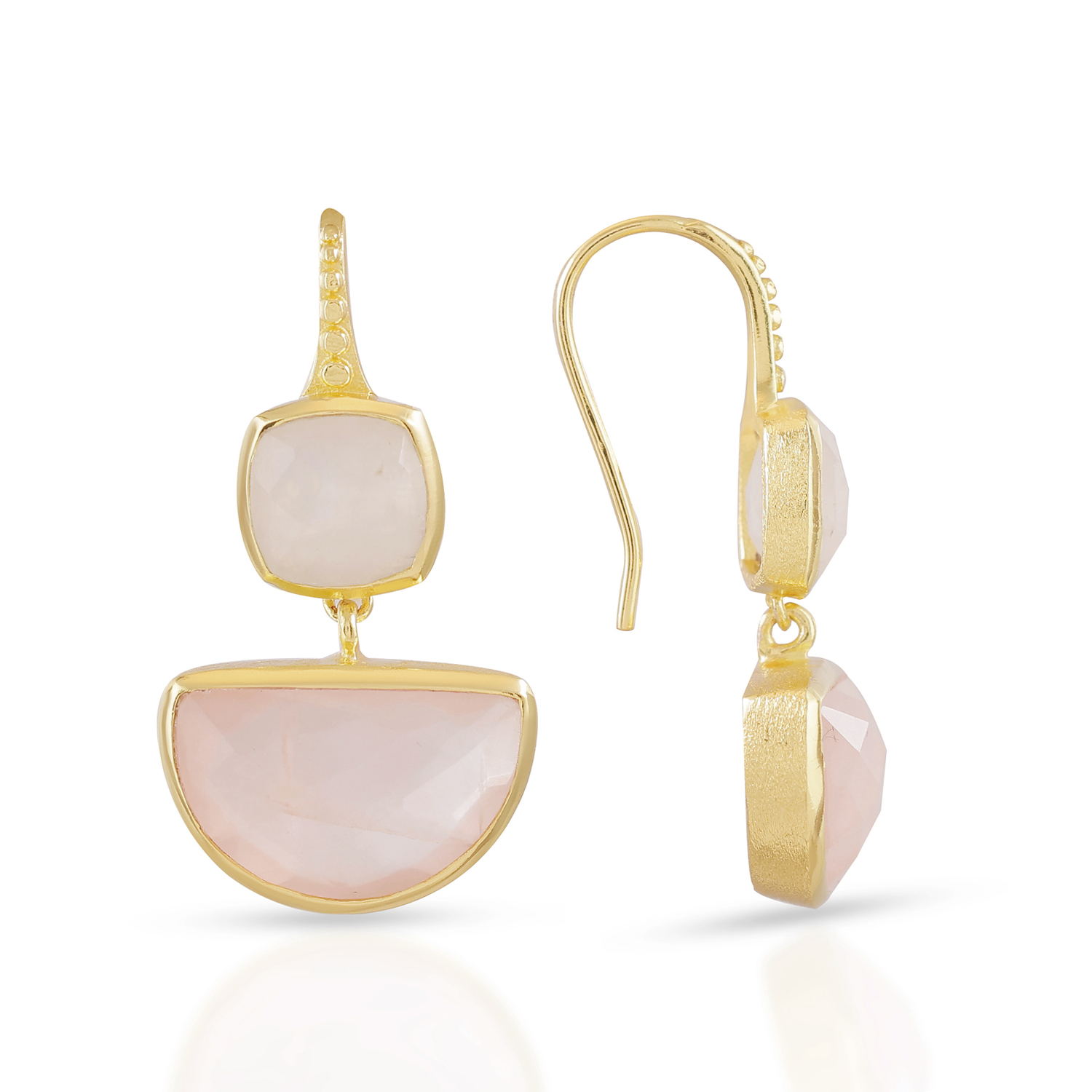 Charis Halfmoon Double Gemstone Earrings Moonstone & Rose Quartz