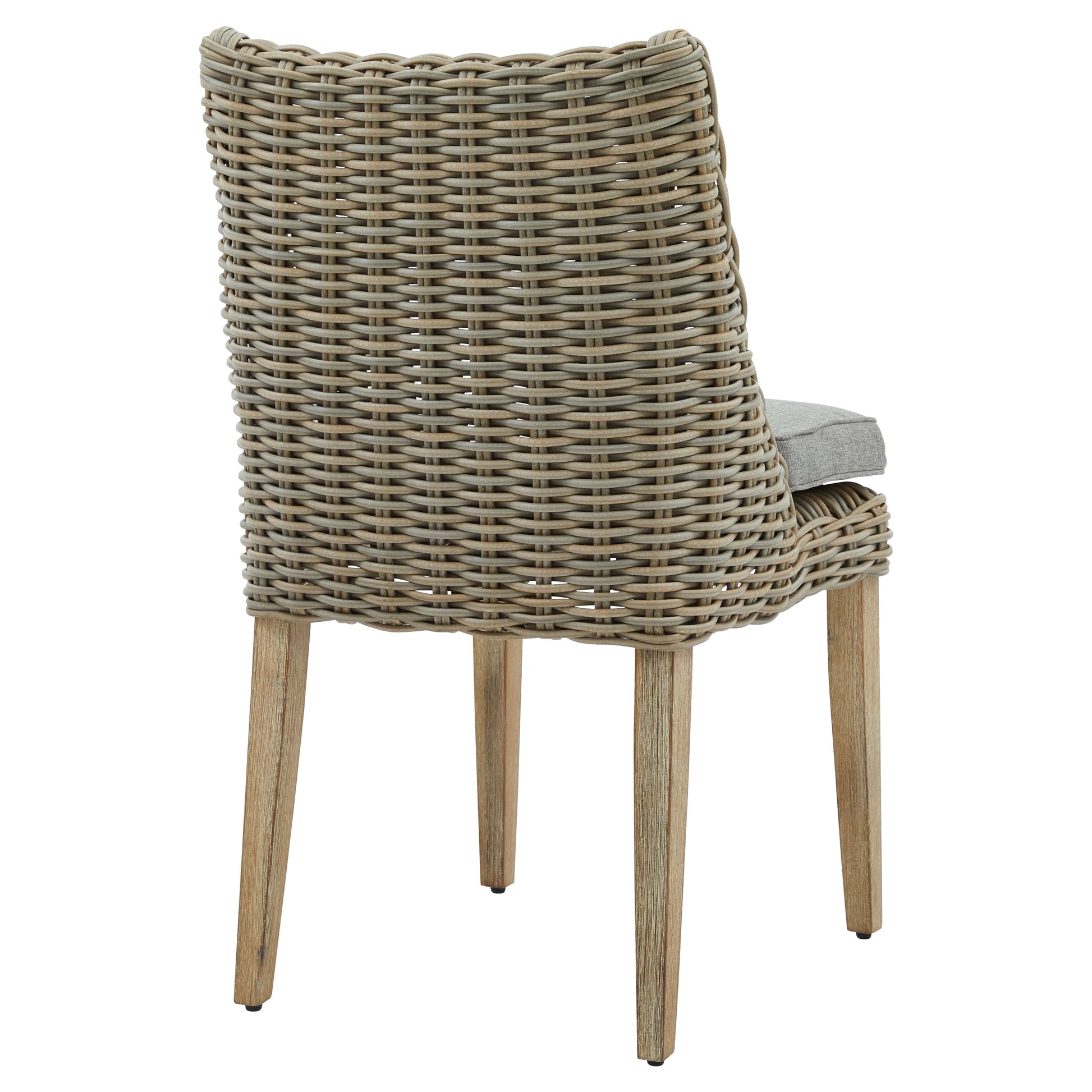 Handcrafted beige outdoor dining chair with HDPE wicker, powder-coated aluminum frame, and quick-dry cushions. by Sostter at brixbailey.com