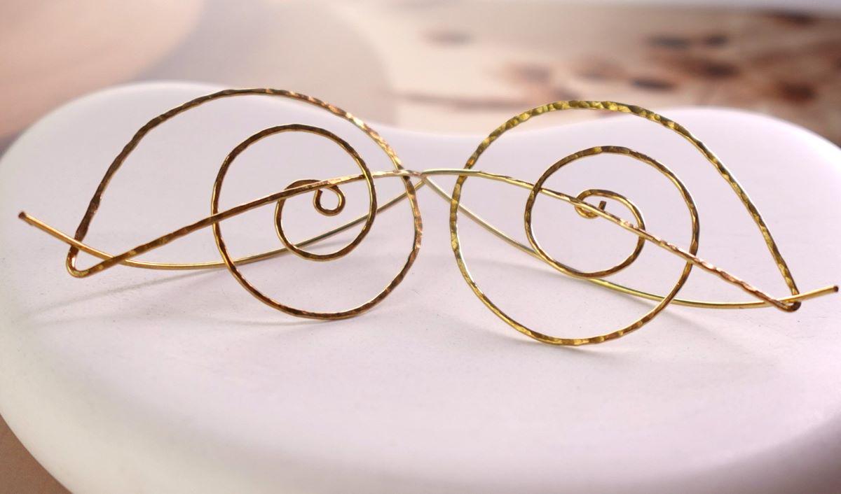 Spiral Brass Wire Hoops Abstract Earrings