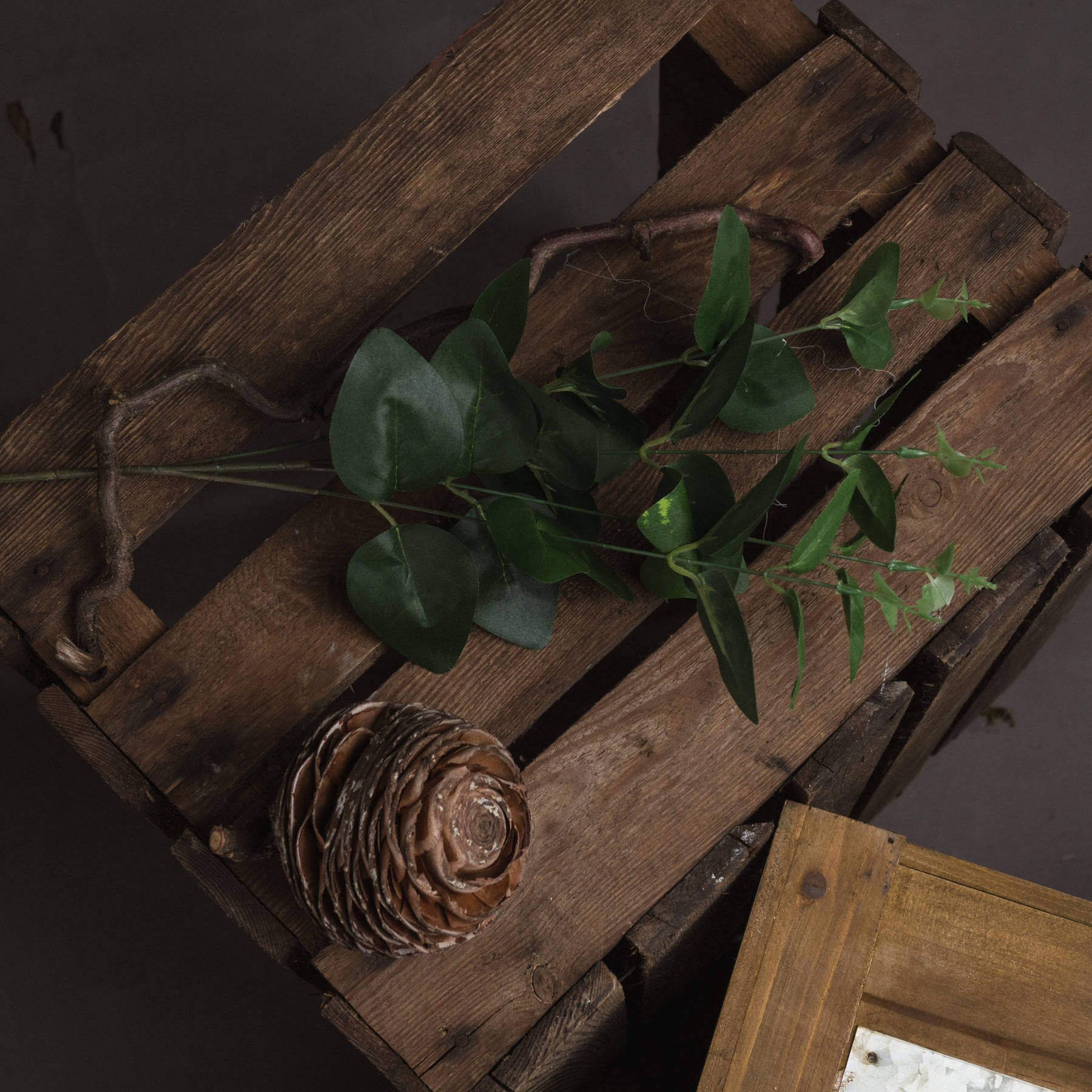Dark green artificial eucalyptus spray, 62cm lifelike foliage with plastic leaves for home decor by RoomLondon at brixbailey.com