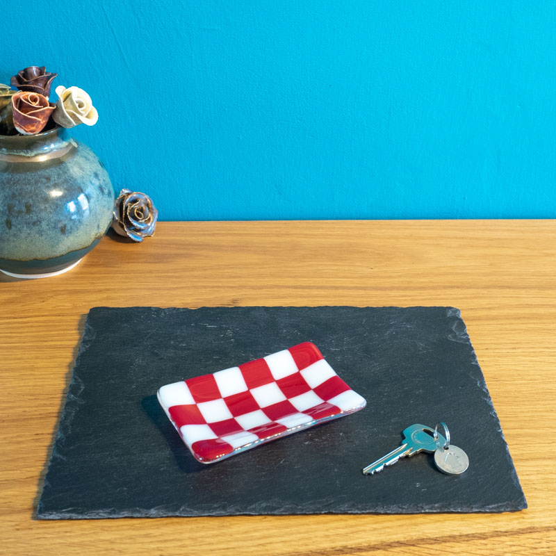 Handcrafted Chequered Glass Tray in White and Colour