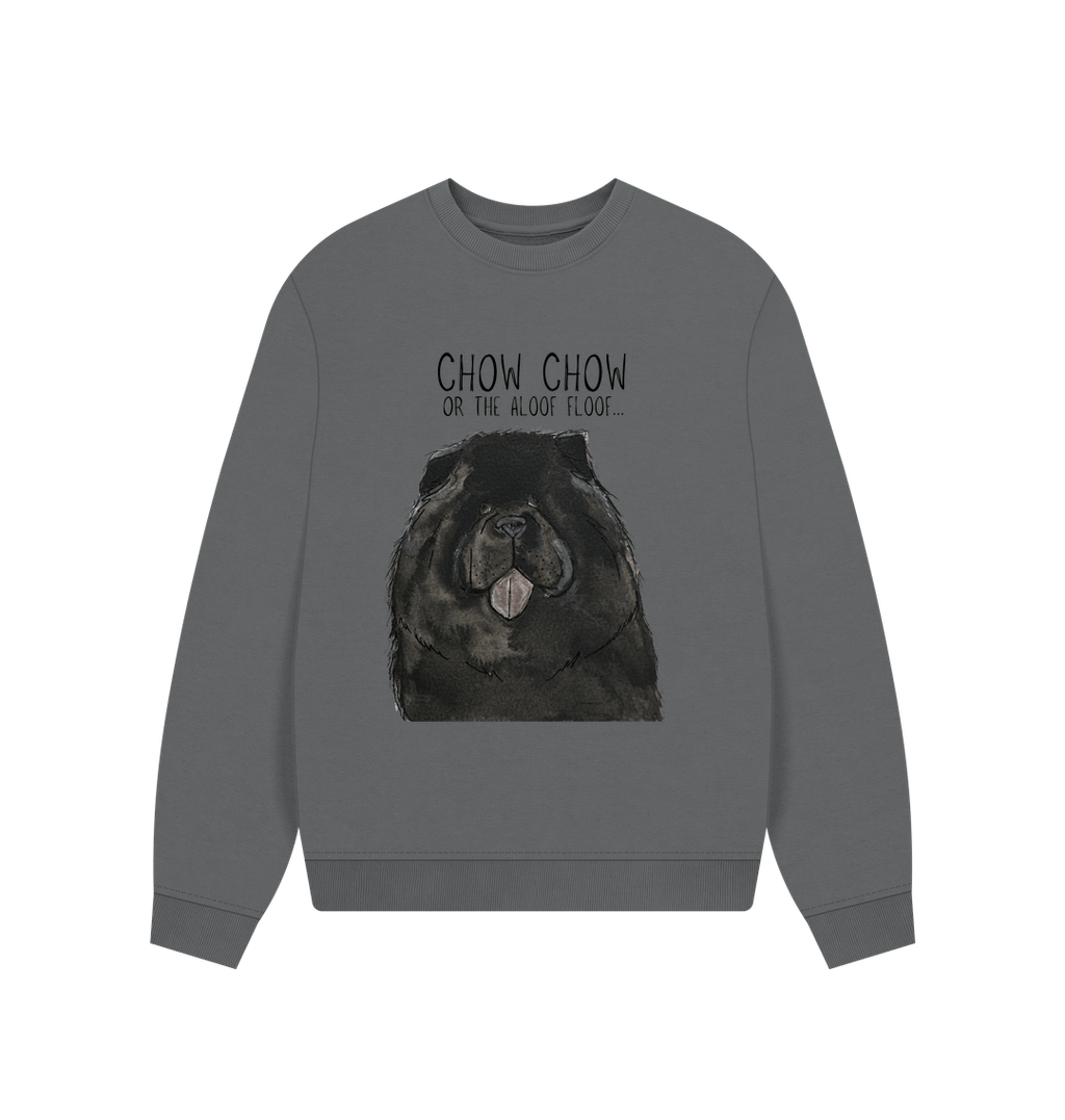 Black Chow Chow Women's Oversized Sweatshirt with Aloof Floof Design