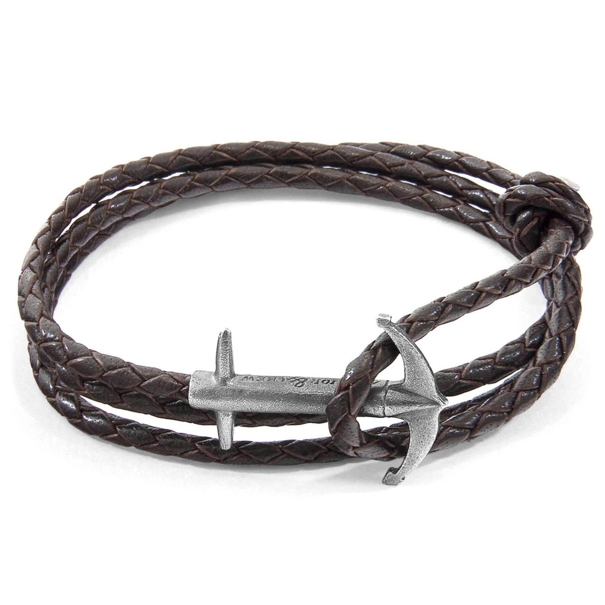 Admiral Anchor Silver and Braided Leather Bracelet - Timeless Elegance & Ethical Craftsmanship by ANCHOR & CREW at www.brixbailey.com