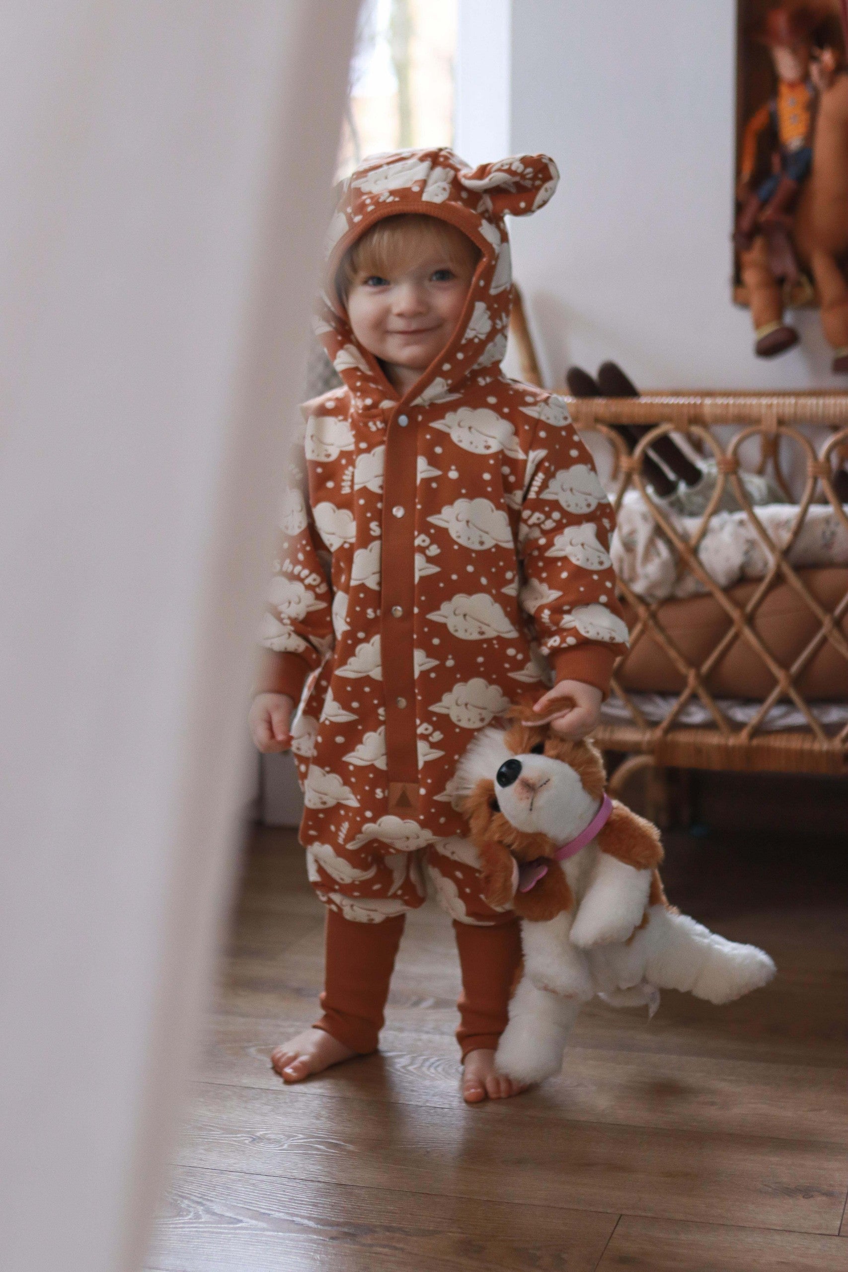 Eared Jumpsuit for Babies and Kids - Cinnamon Sheep