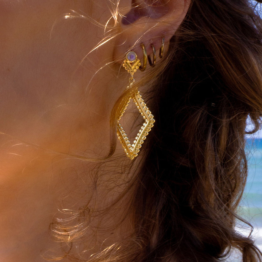 Black Onyx Diamond Hoop Stud Earrings in Gold