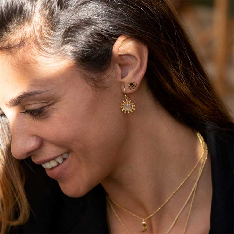 Gold Sun Drop Earrings with Black Onyx