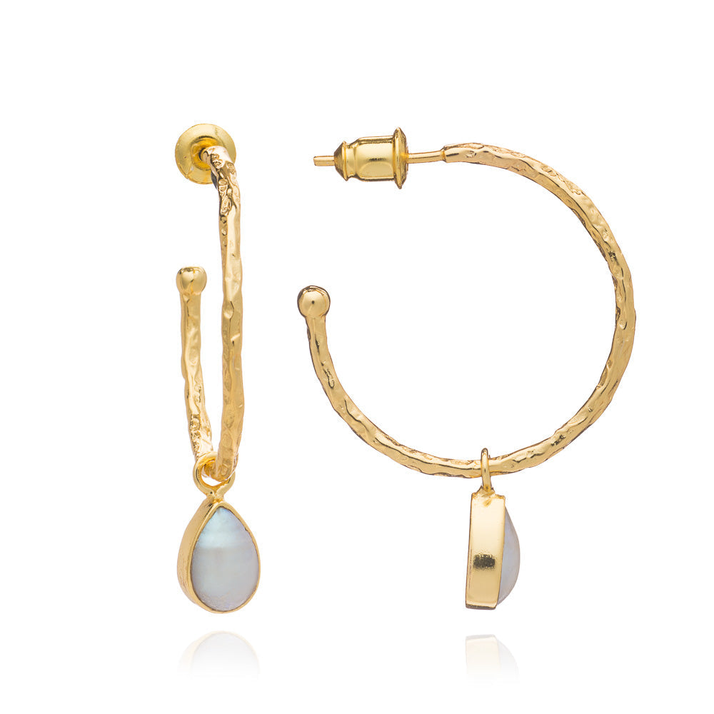 Gold and Pearl Hoop Earrings