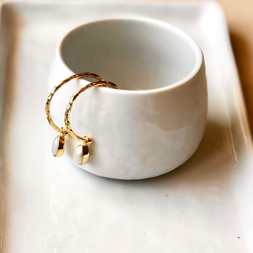 Gold and Pearl Hoop Earrings