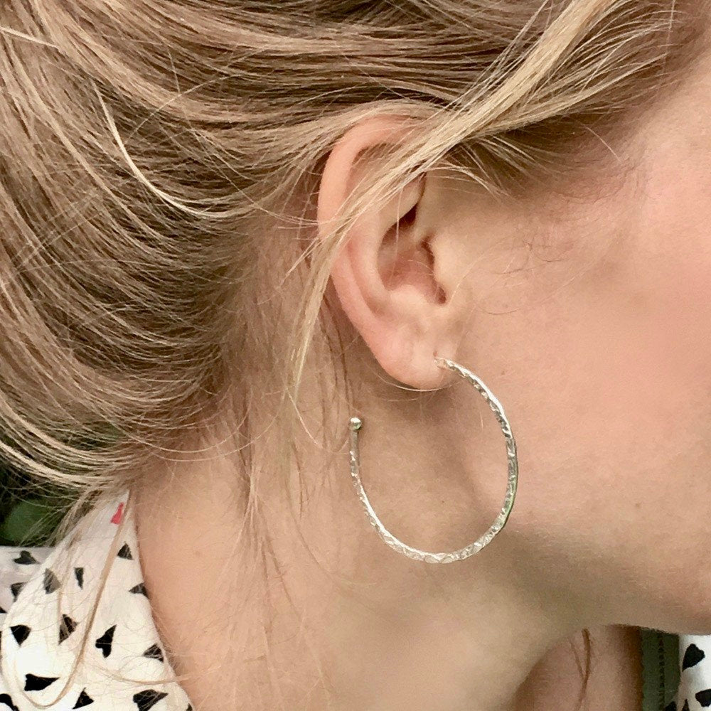 Large Textured Silver Hoops