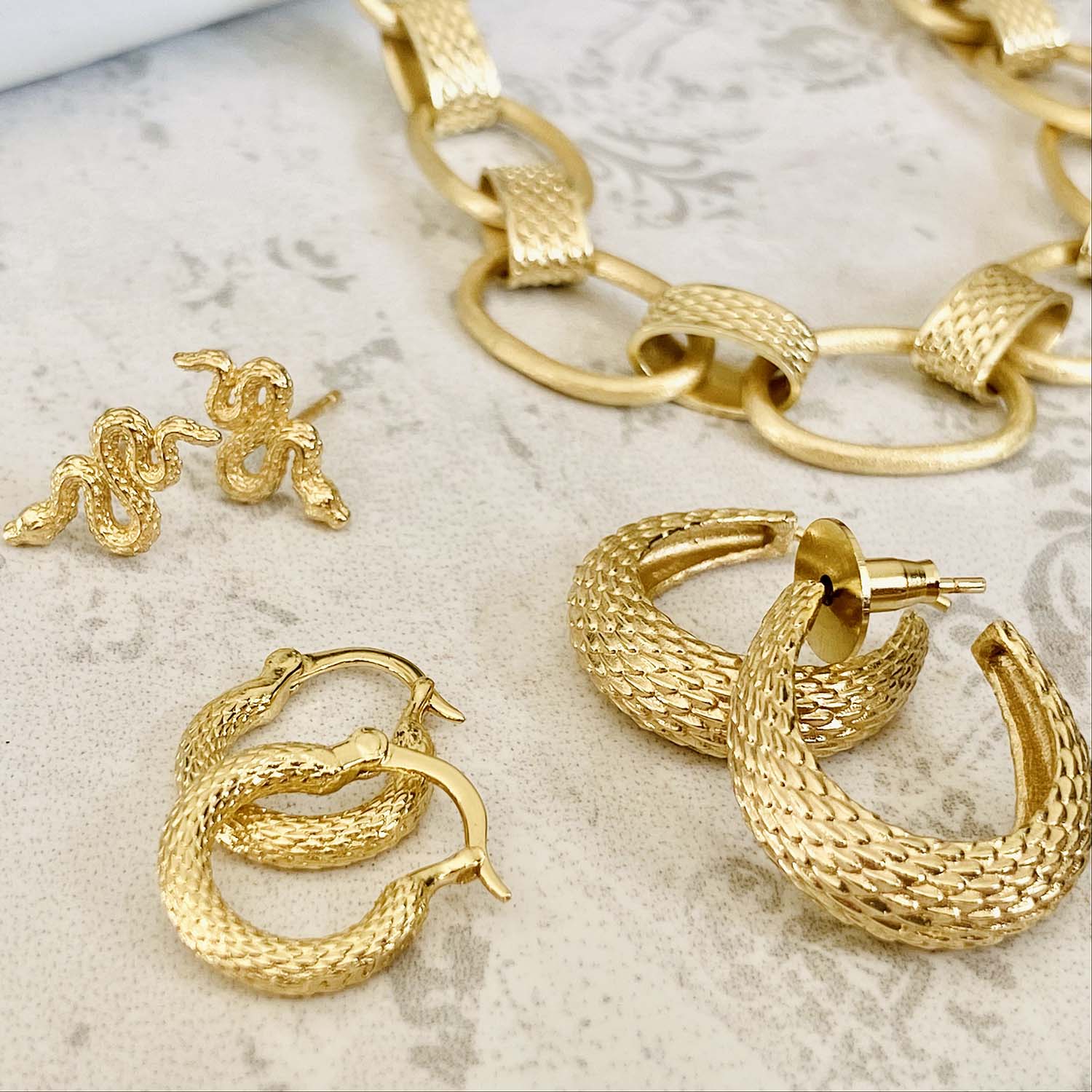 Medusa Gold Snake Scale Hoops