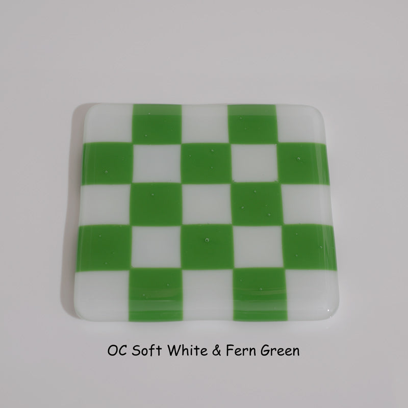 10cm Chequered Soft White Fused Glass Coaster