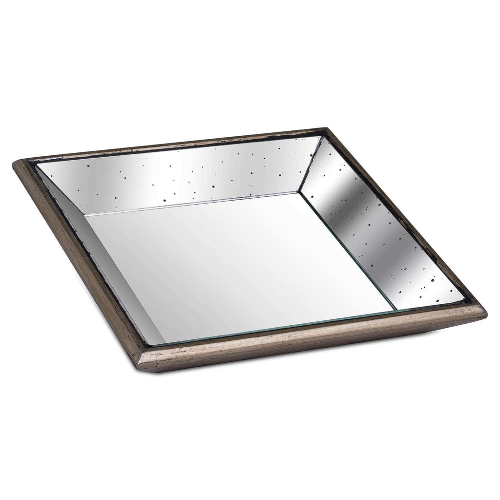 Square distressed mirror and wood tray with rustic brown frame, modern vintage home decor centerpiece  by RoomLondon at brixbailey.com