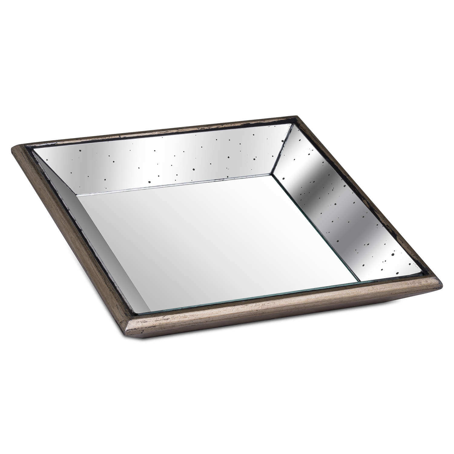 Square distressed mirror and wood tray with rustic brown frame, modern vintage home decor centerpiece  by RoomLondon at brixbailey.com