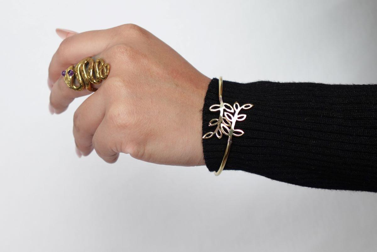 Leaf Motif Brass Adjustable Bracelet