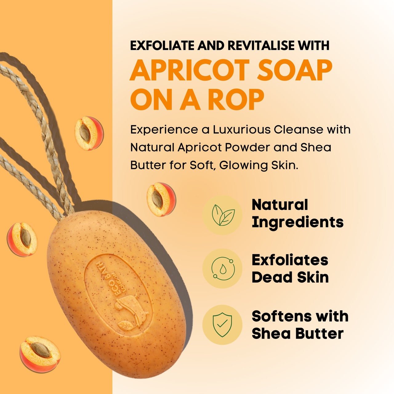 Eco Bath London Apricot Soap on a Rope 220g- Luxury Eco-Friendly Apricot Soap Bar
