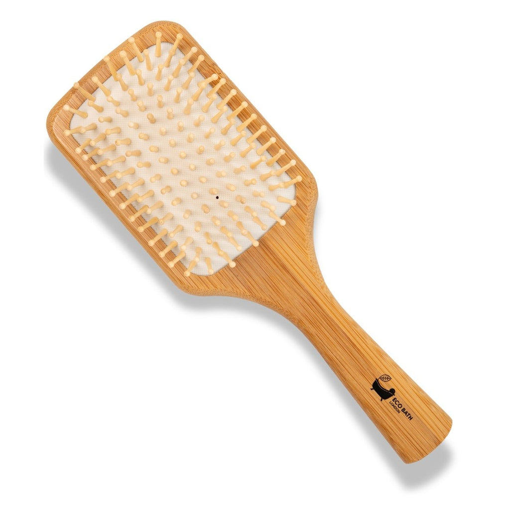 Eco Bath London Bamboo Hairbrush with Wooden Pins - Eco-Friendly Paddle Detangler for Long, Thick, and Curly Hair