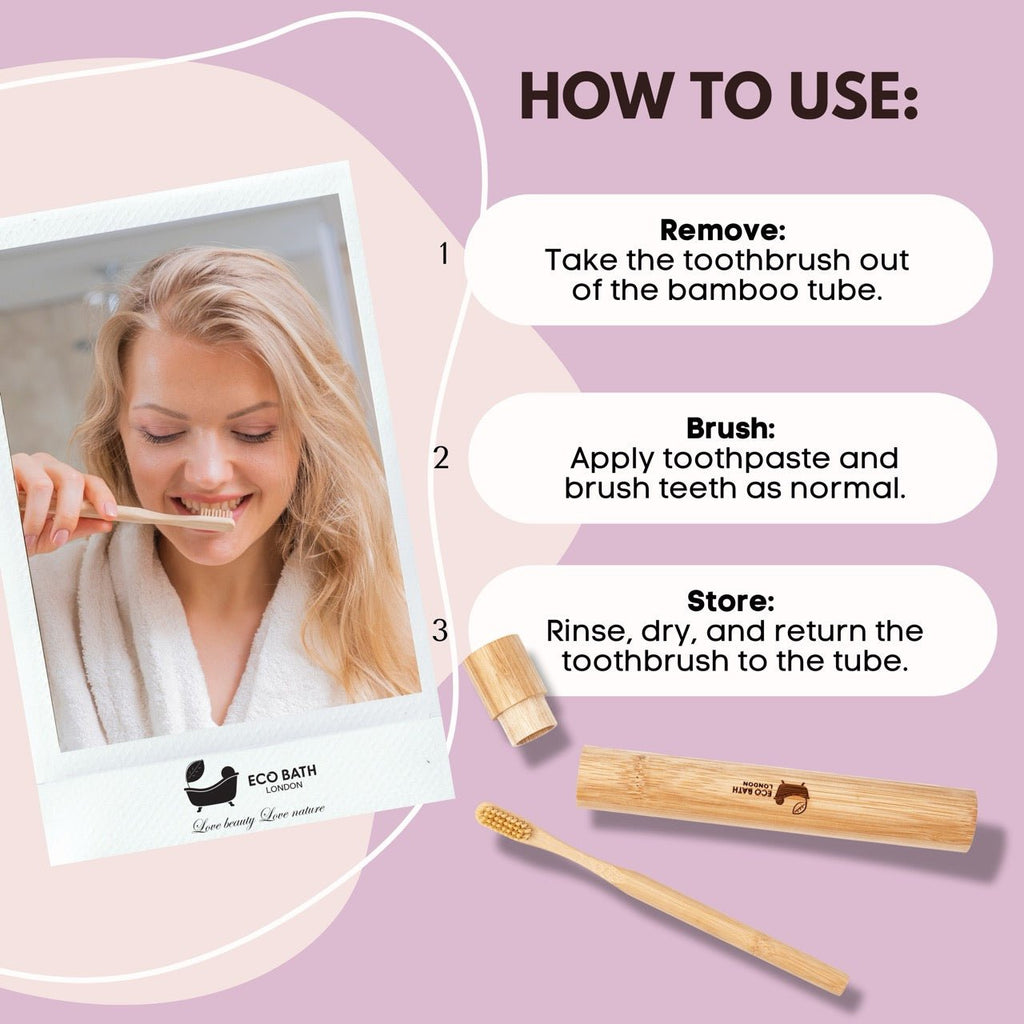 Eco Bath London Bamboo Toothbrush in Bamboo Tube Travel Case