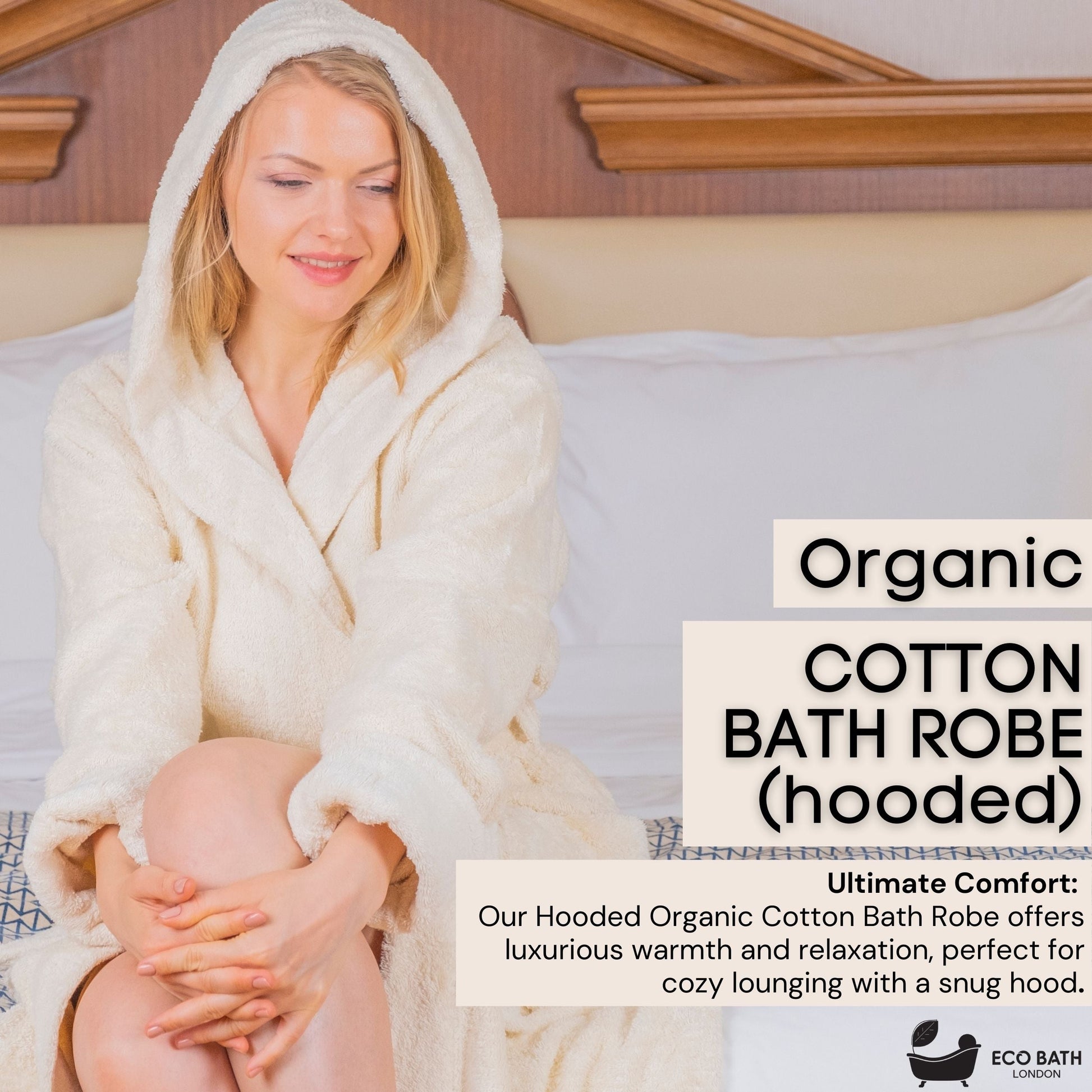 Hooded Organic Cotton Bath Robe in Natural Cream