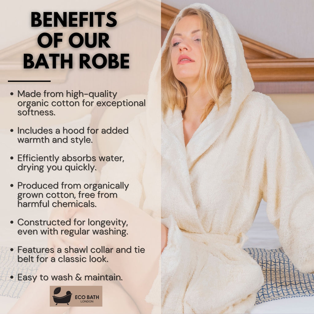 Hooded Organic Cotton Bath Robe in Natural Cream