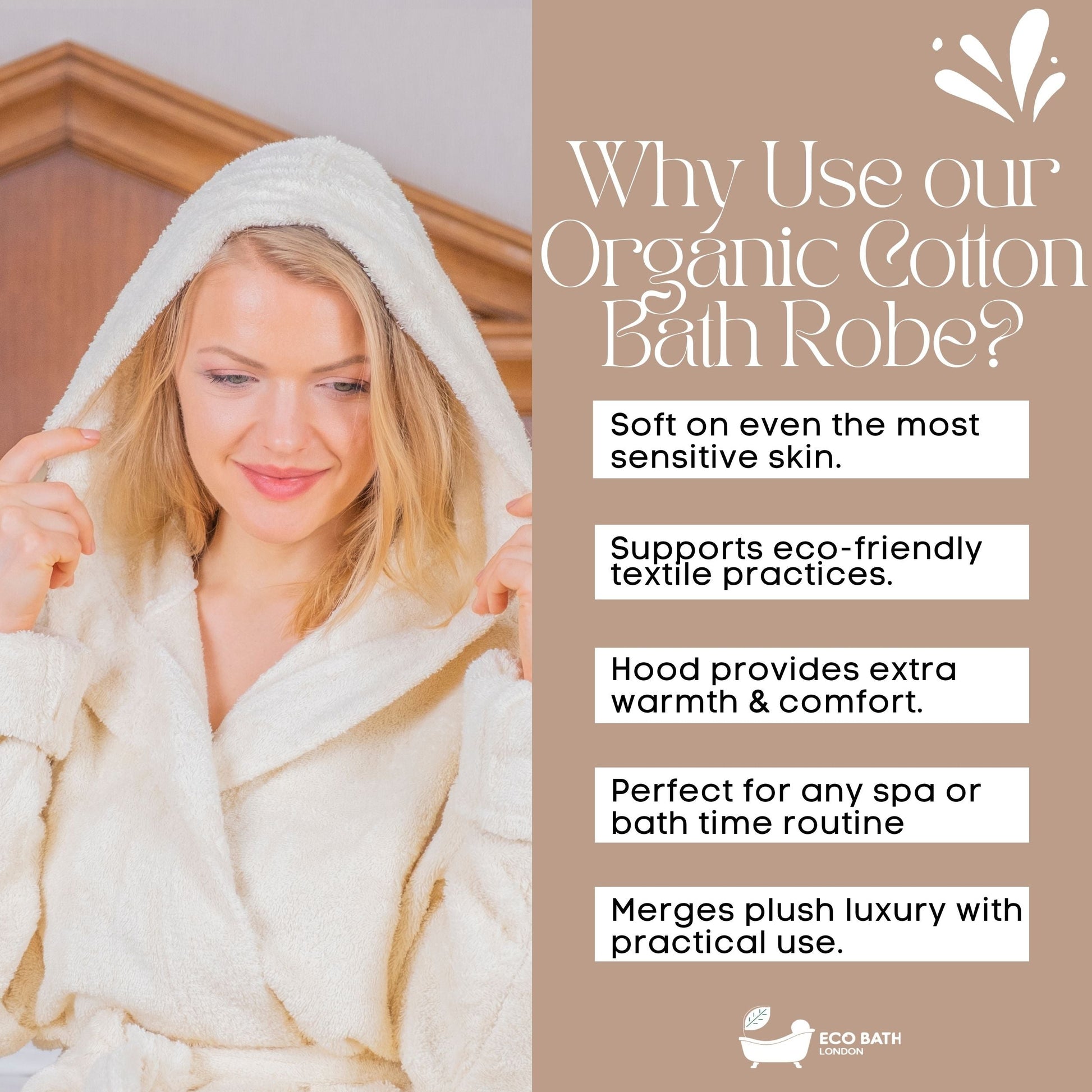 Hooded Organic Cotton Bath Robe in Natural Cream