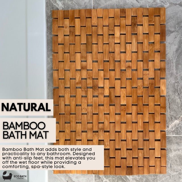 Eco Bath London Bamboo Bath Mat - Roll Up Shower Mat, Anti-Slip and Waterproof Bathroom Spa Shower Mat