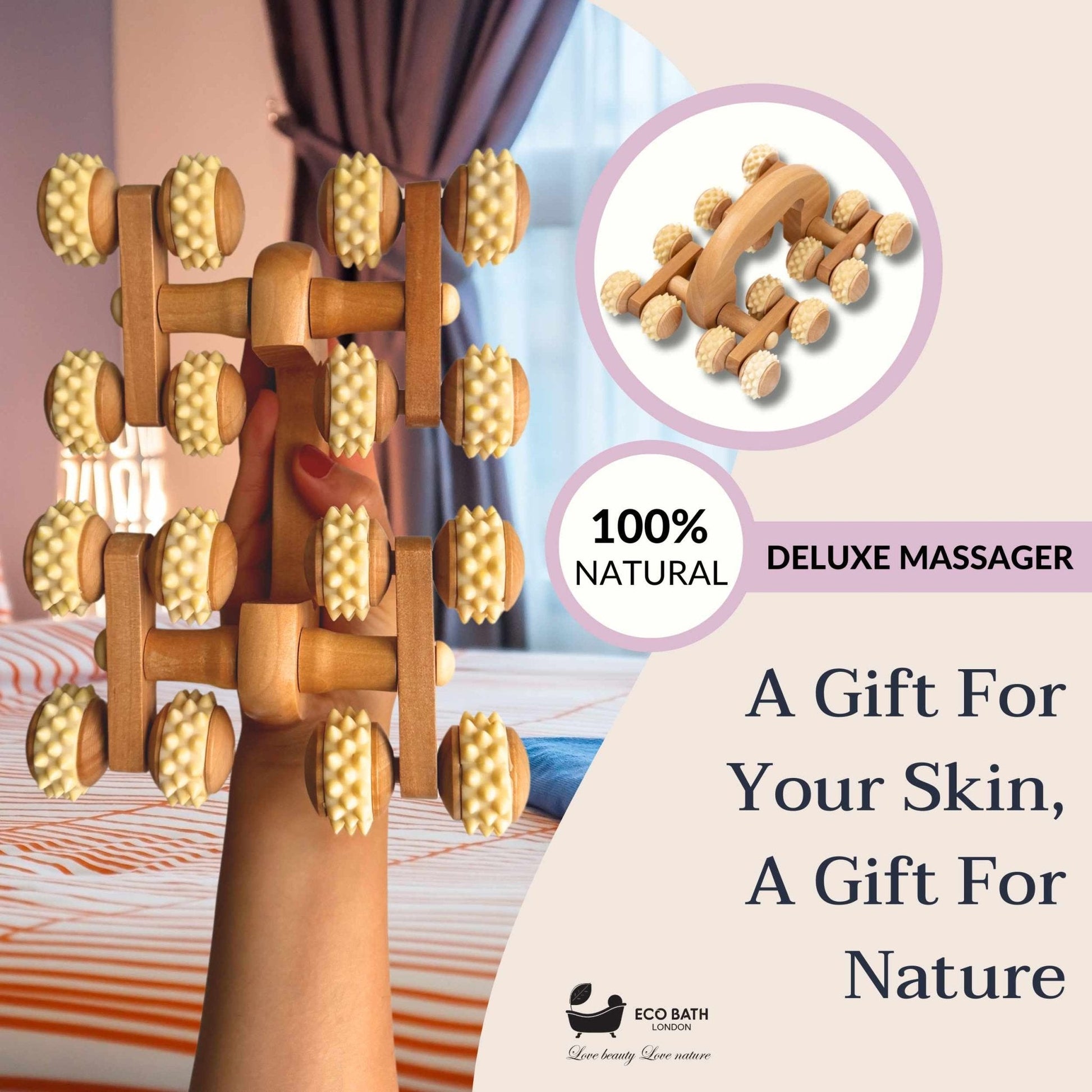 Eco Bath London Deluxe Massager - Natural Wooden Back Massager