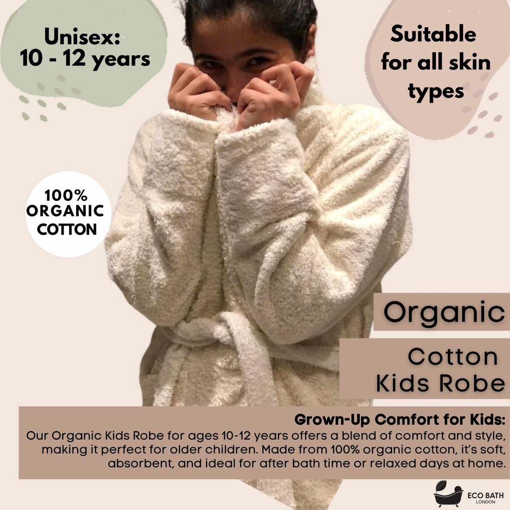 Organic Cotton Kids Robe for Ages 10-12 with Hood