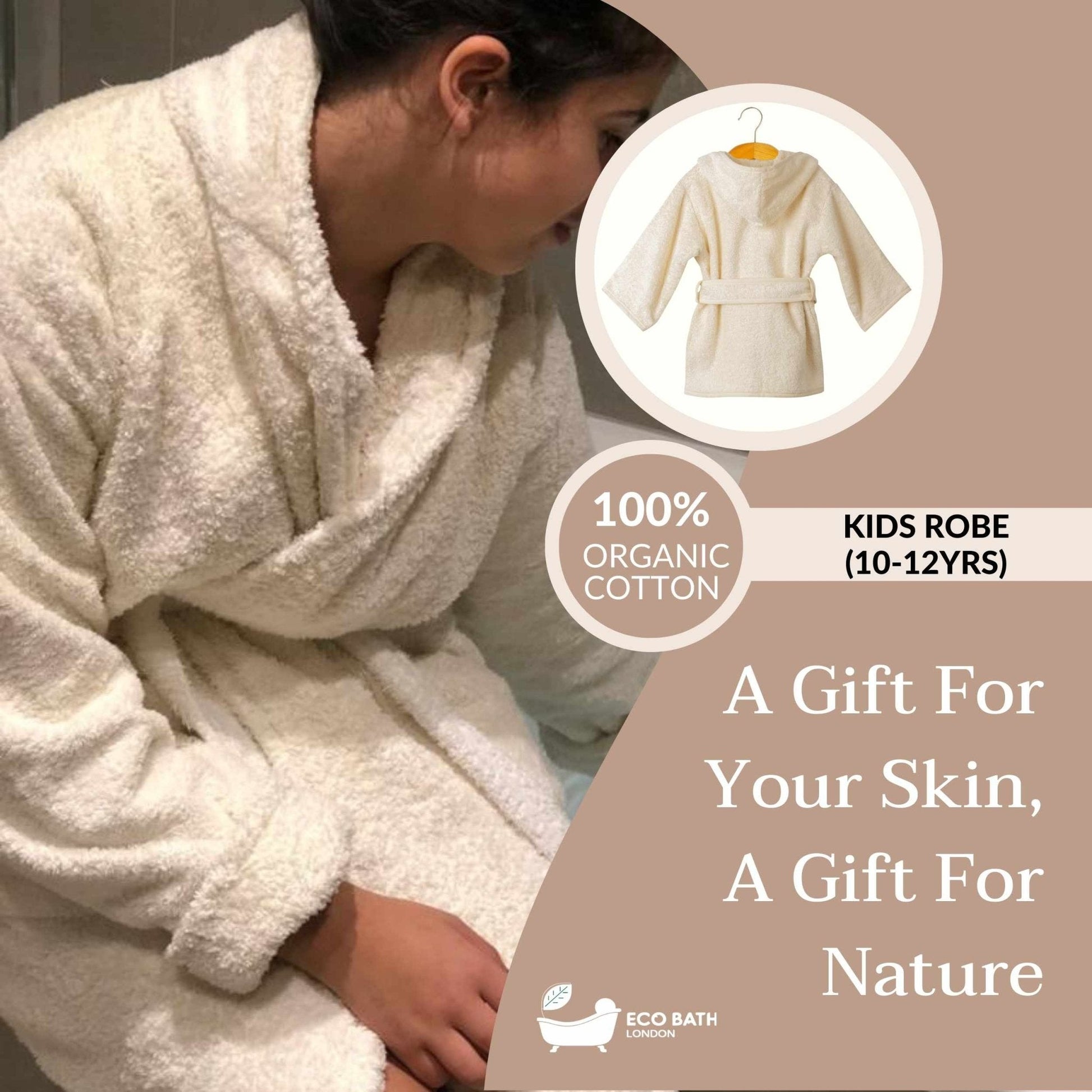 Organic Cotton Kids Robe for Ages 10-12 with Hood