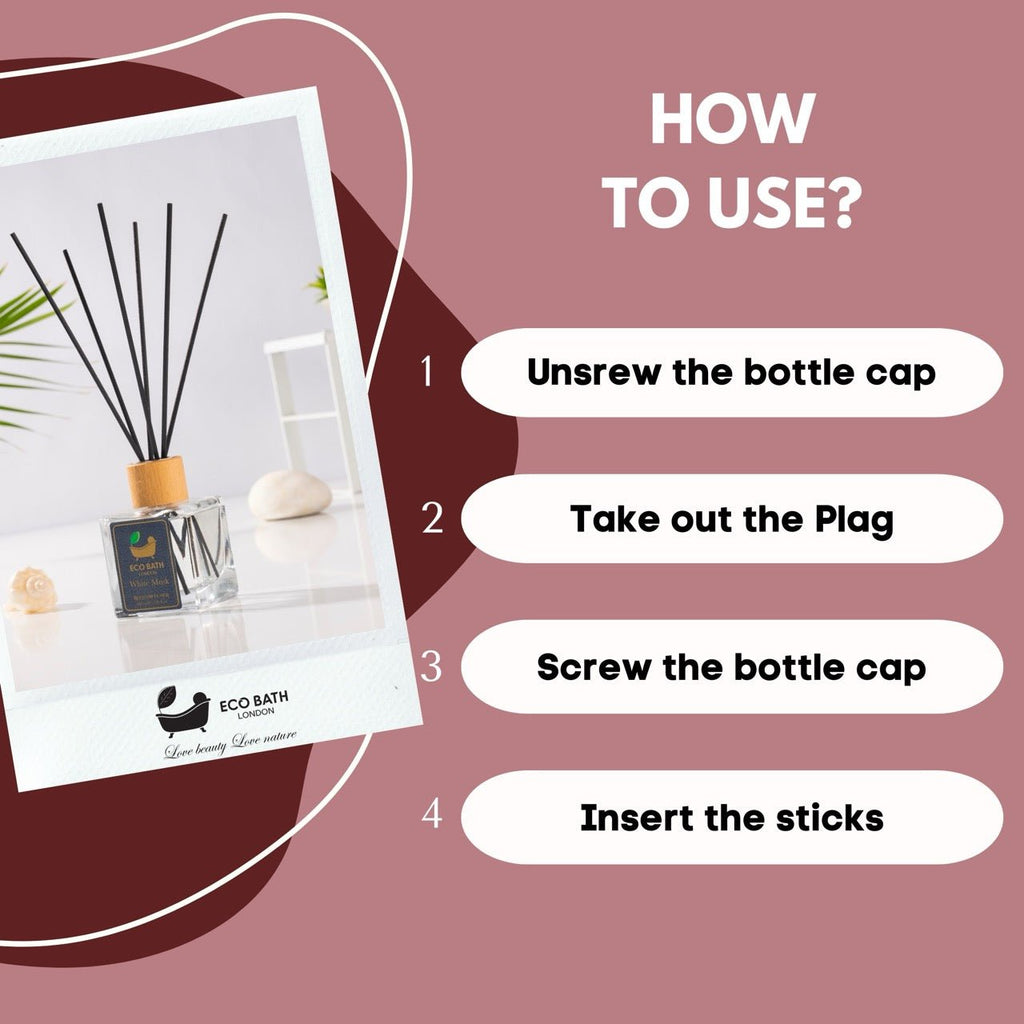 Eco Bath London White Musk Reed Diffuser - Fresh and Sweet Fruits Scented Room Diffuser with Lemon, Mandarin, Green Pear, and Bergamot, 100ml (3.38 Fl.Oz)