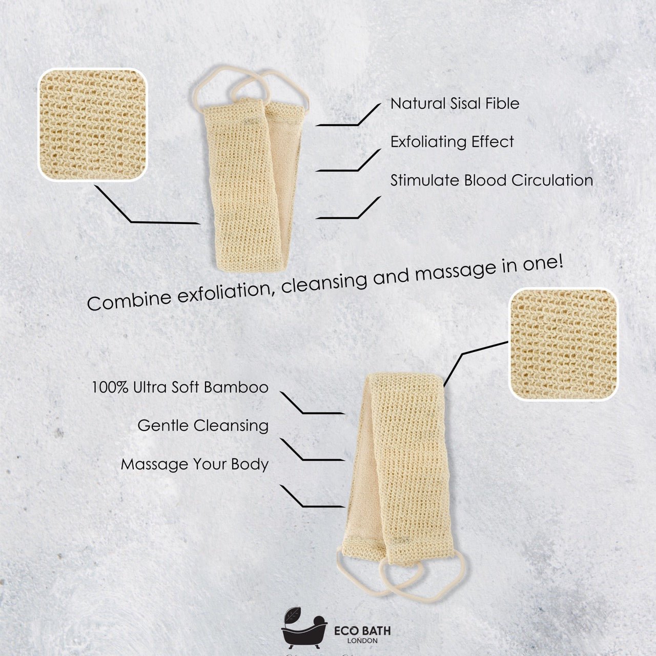 Natural Cotton and Sisal Back Strap Exfoliator