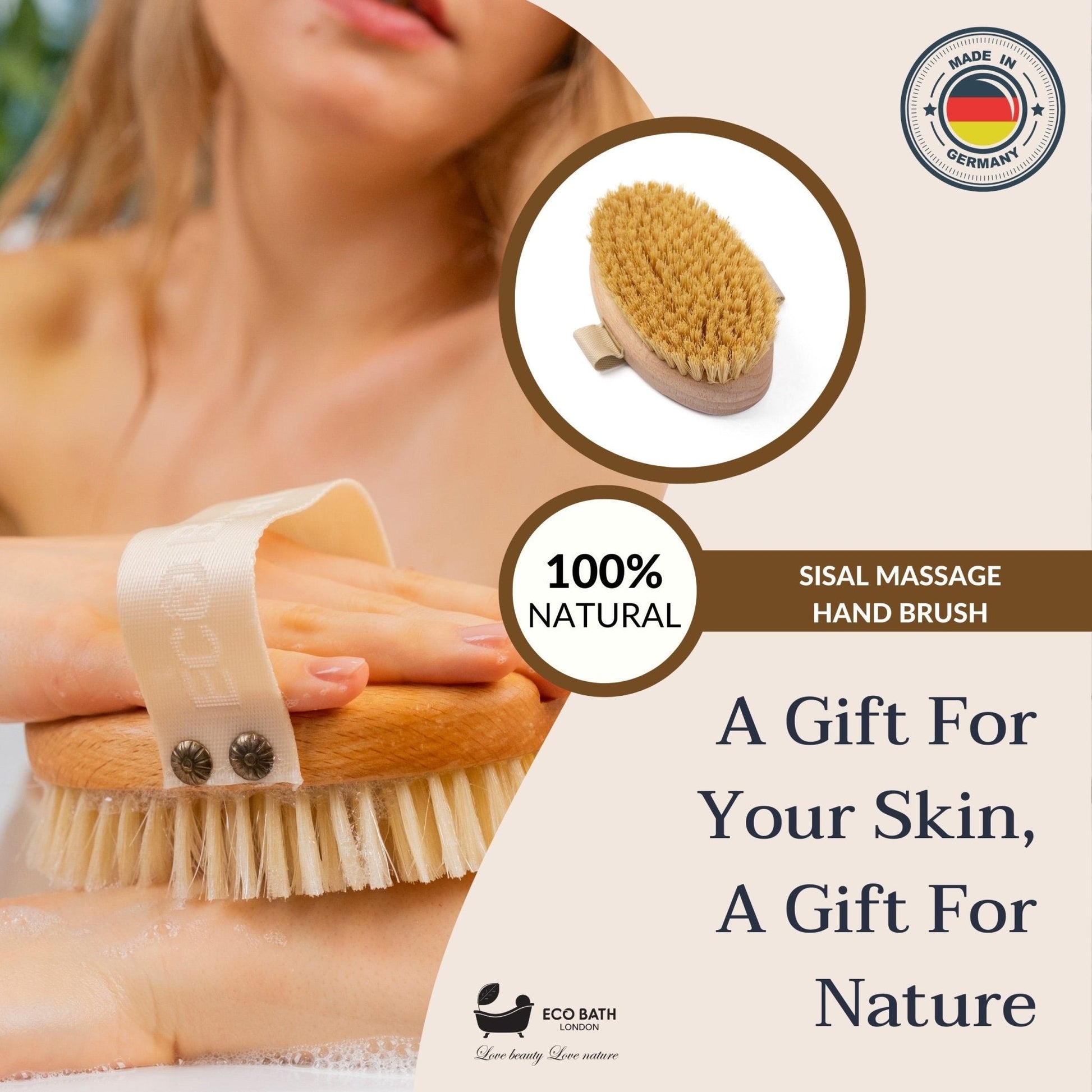 Natural Sisal Massage Hand Brush for Dry Brushing and Exfoliation