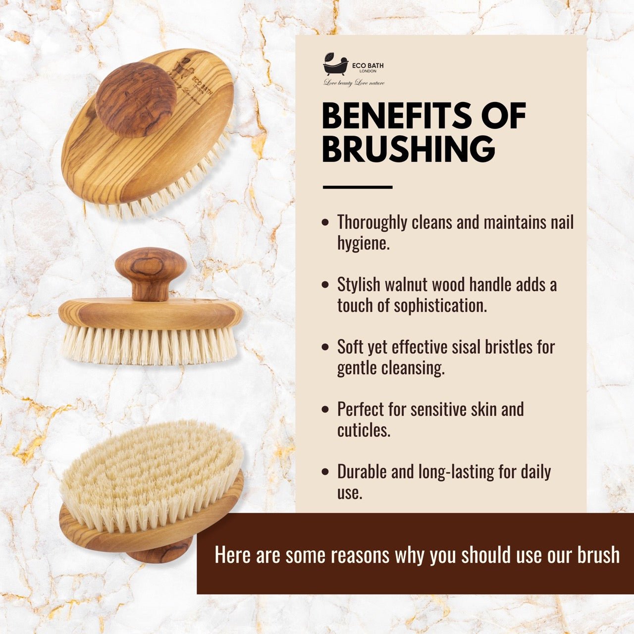 Eco Bath London Natural Sisal Olive Wood Hand Brush - Premium Olive Wood Sisal Hand Brush